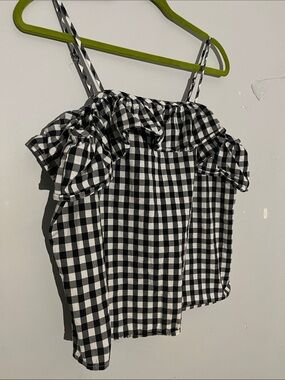 Black & White Gingham Ruffle Off-Shoulder Cami